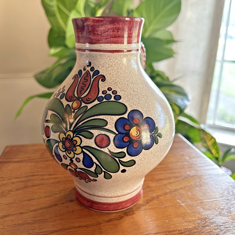 VTG MCM Marzi & Remi West Germany Pottery Vibrant Floral Pitcher Folk Art Boho